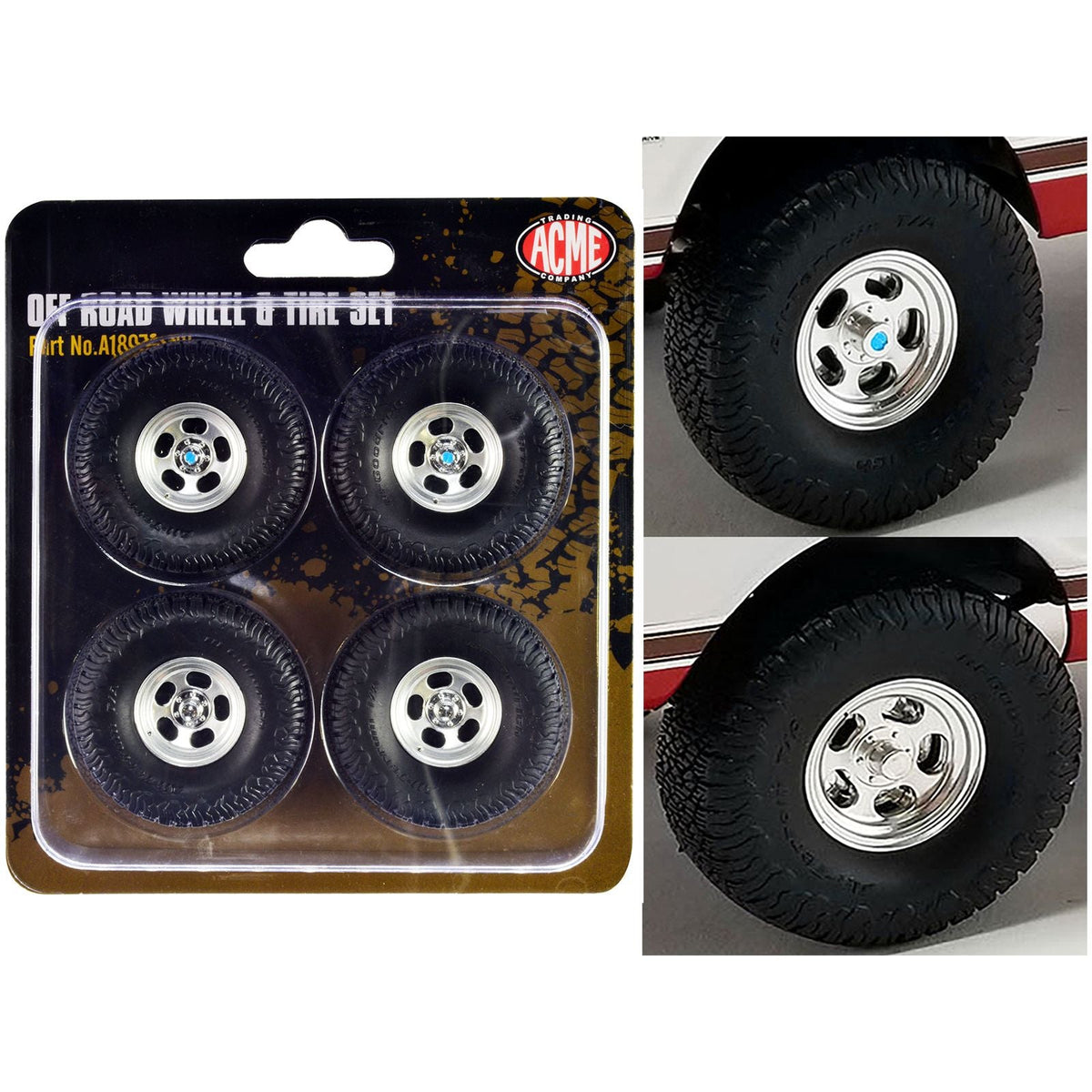 Off Road Wheels and Tires Set of 4 pieces from "1972 Chevrolet K-10 4x4" for 1/18 Scale Models by ACME-Acme-ModelCars.com