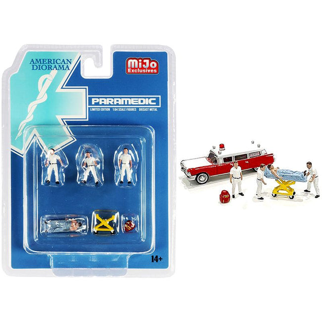 "Paramedic" 6 piece Diecast Set (4 Figurines and 2 Accessories) for 1/64 Scale Models by American Diorama - American Diorama - ModelCars.com