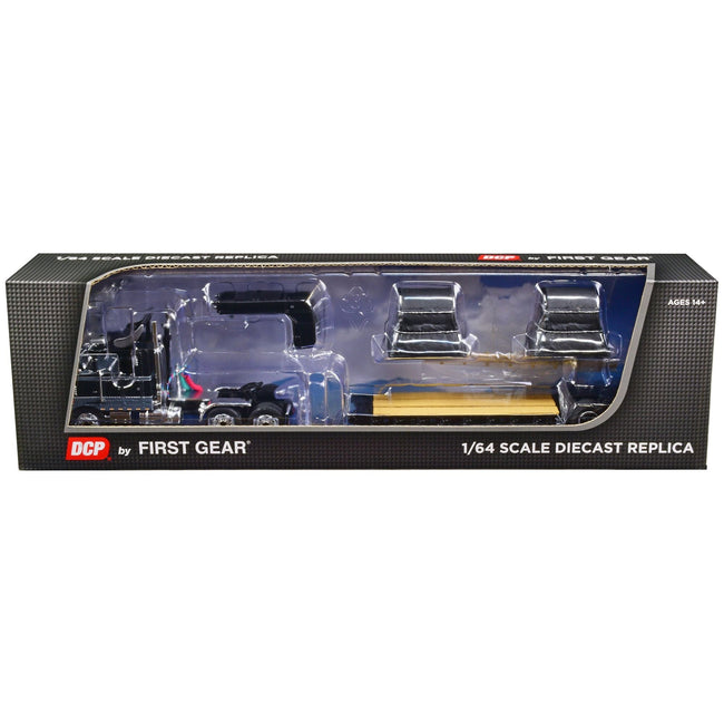 Peterbilt 352 COE 110" Sleeper with Turbo Wing and Rogers Vintage Lowboy Trailer with Coil Load Black and Gray 1/64 Diecast Model by DCP/First Gear - First Gear - ModelCars.com