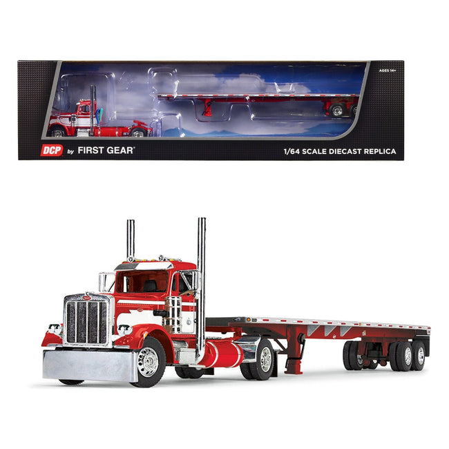 Peterbilt 359 Day Cab and 48' Utility Flatbed Trailer Red and White 1/64 Diecast Model by DCP/First Gear - First Gear - ModelCars.com