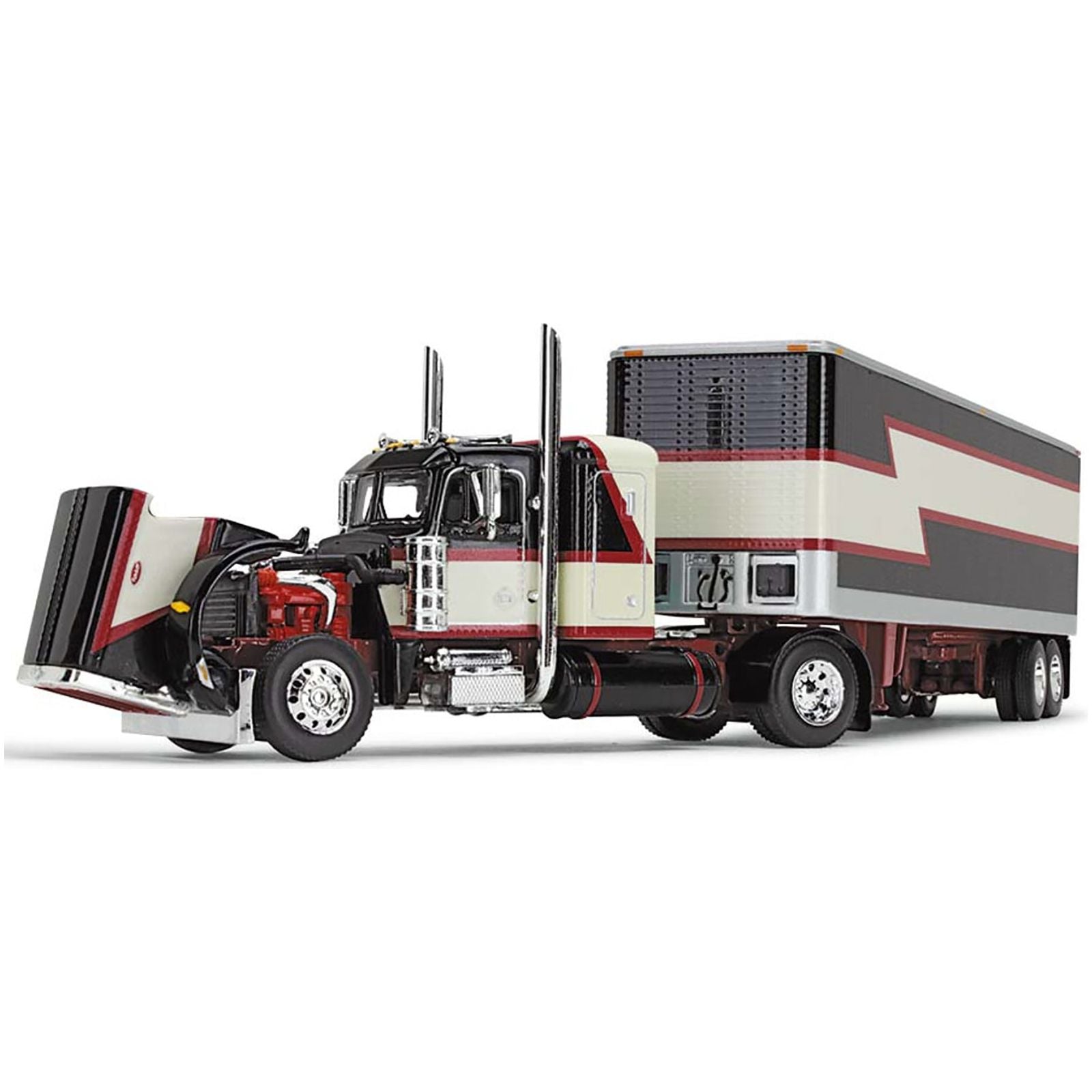 Peterbilt 359 with 36" Flat Top Sleeper and 40' Vintage Dry Goods Trailer Black with Cream and Red Stripes 1/64 Diecast Model by DCP/First Gear - First Gear - ModelCars.com
