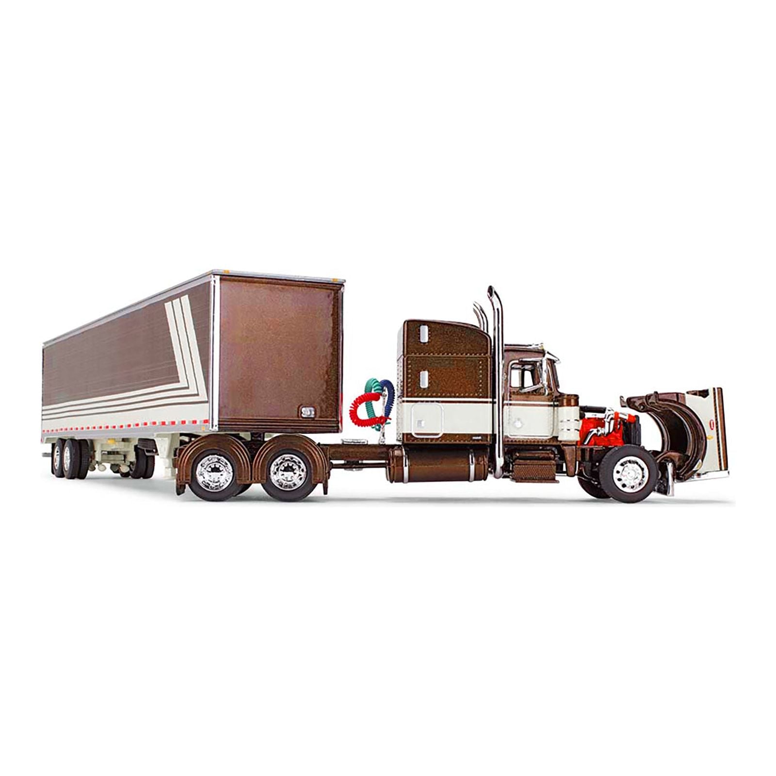 Peterbilt 359 with 63" Mid - Roof Sleeper and 53' Utility Trailer Brown and Cream 1/64 Diecast Model by DCP/First Gear - First Gear - ModelCars.com