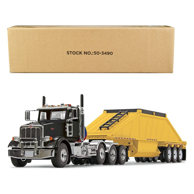 Peterbilt 367 Day Cab and Bottom Dump Trailer Black and Yellow 1/50 Diecast Model by First Gear - First Gear - ModelCars.com