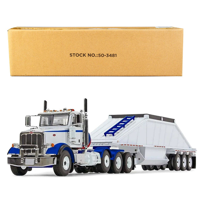 Peterbilt 367 Day Cab and Bottom Dump Trailer White and Surf Blue 1/50 Diecast Model by First Gear - First Gear - ModelCars.com