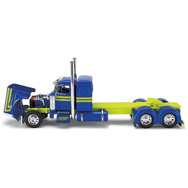 Peterbilt 379 with 36" Flat Top Sleeper and 53' Utility Roll Tarp Trailer "DSD Transport" Blue and Yellow "Big Rigs" Series 1/64 Diecast Model by DCP/First Gear - First Gear - ModelCars.com