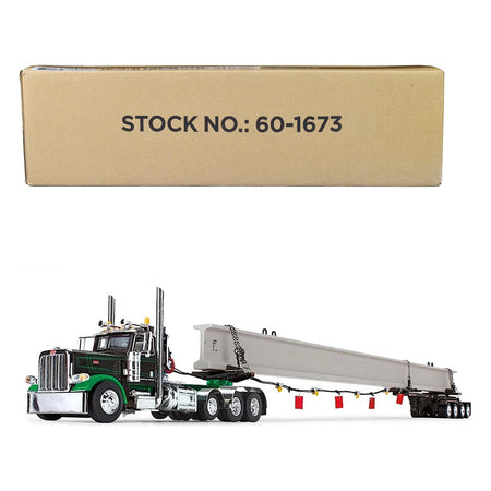 Peterbilt 389 Day Cab and ERMC 4 - Axle Hydra - Steer Trailer with Bridge Beam Section Load Black and Green 1/64 Diecast Model by DCP/First Gear - First Gear - ModelCars.com