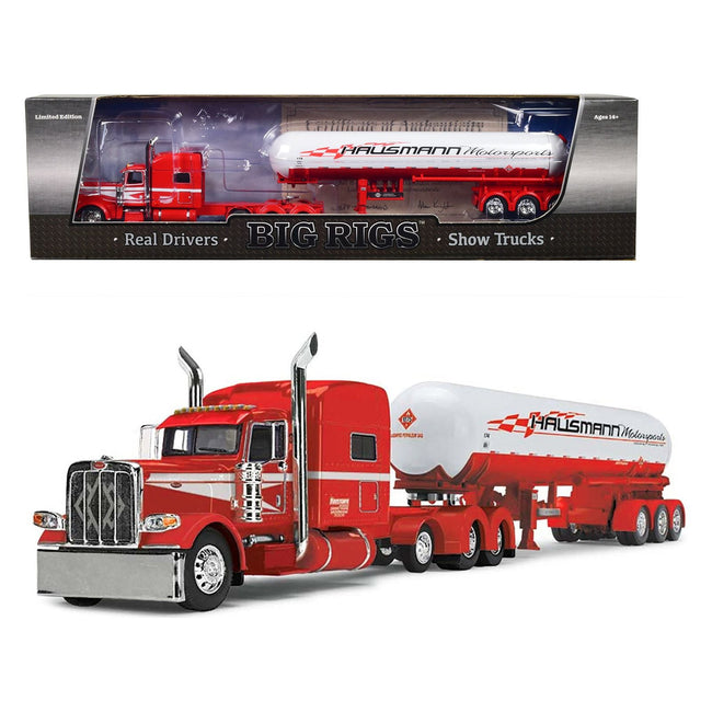 Peterbilt 389 with 70" Mid - Roof Sleeper Cab and Mississippi LP Tanker Trailer Red and White "Hausmann Transport" "Big Rigs" Series 1/64 Diecast Model by DCP/First Gear - First Gear - ModelCars.com