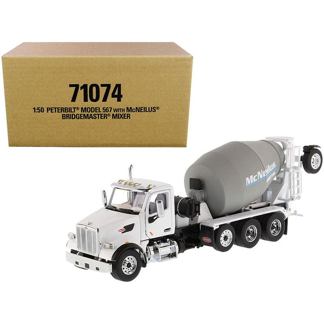 Peterbilt 567 with McNeilus Bridgemaster Mixer White and Gray 1/50 Diecast Model by Diecast Masters - Diecast Masters - ModelCars.com