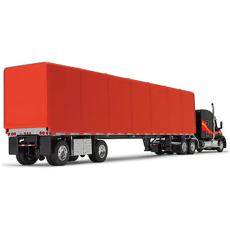Peterbilt 579 with 72" Mid - Roof Sleeper and 53' Utility RollTarp Trailer Black and Red 1/64 Diecast Model by DCP/First Gear - First Gear - ModelCars.com