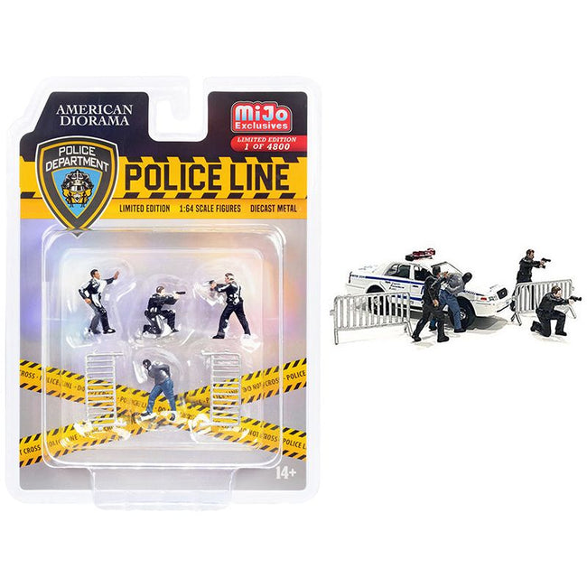"Police Line" 6 piece Diecast Set (4 Figurines and 2 Accessories) Limited Edition to 4800 pieces Worldwide for 1/64 Scale Models by American Diorama - American Diorama - ModelCars.com