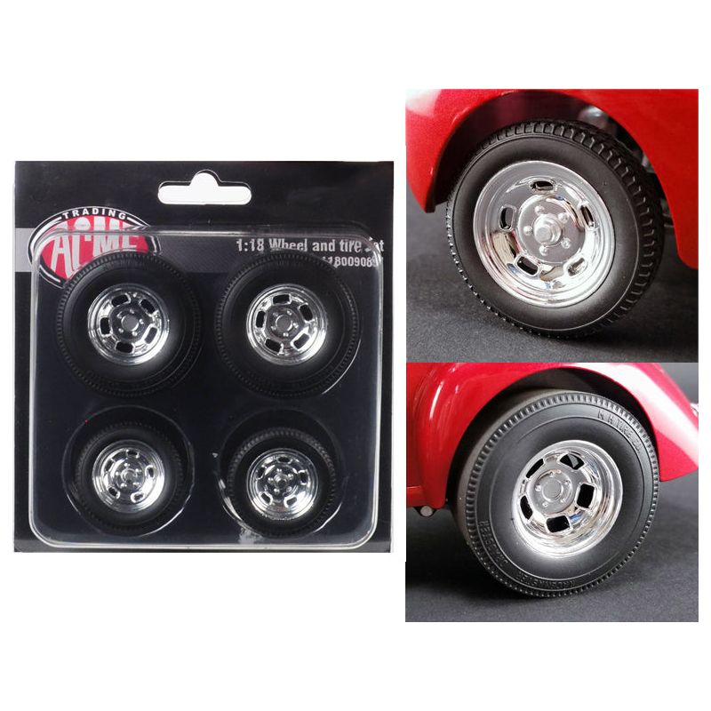 Polished Drag Wheels and Tires 4 pcs Set from 1941 Gasser 1/18 by Acme-Acme-ModelCars.com