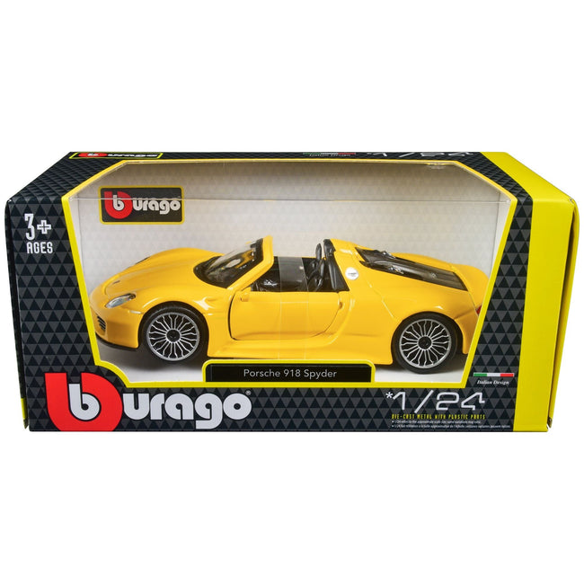 Porsche 918 Spyder Yellow 1/24 Diecast Model Car by Bburago - Bburago - ModelCars.com