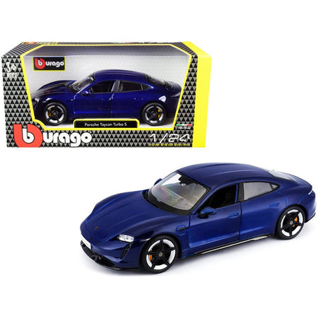 Porsche Taycan Turbo S Blue Metallic 1/24 Diecast Model Car by Bburago-Bburago-ModelCars.com