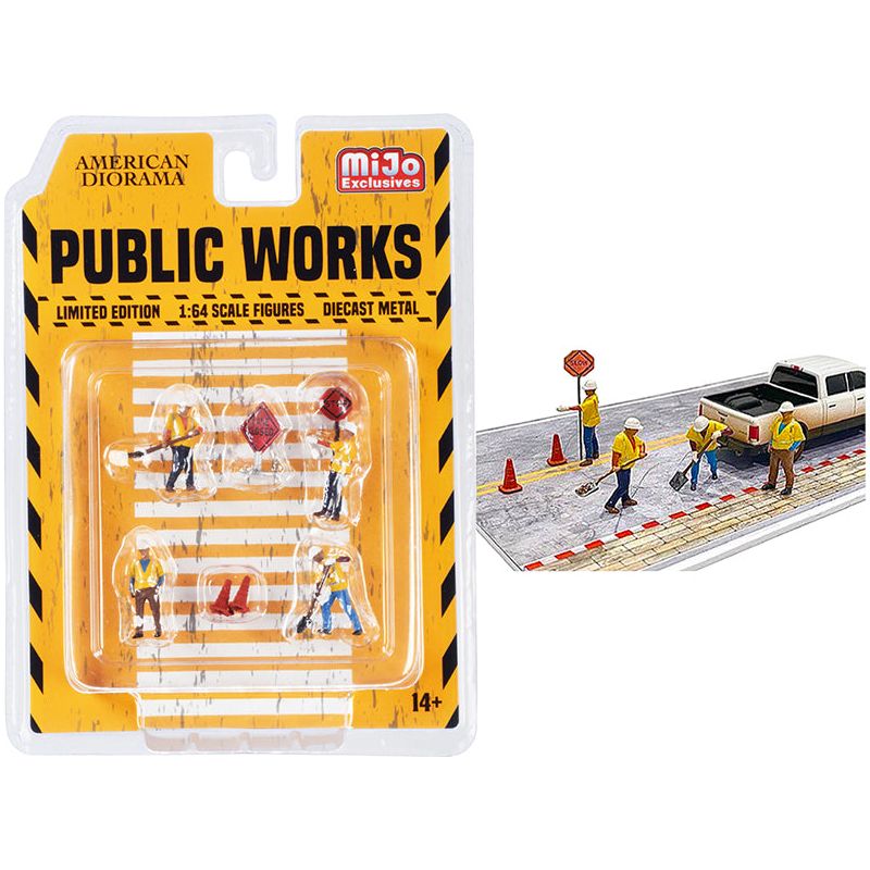 "Public Works" 7 piece Diecast Set (4 Figurines and 3 Accessories) for 1/64 Scale Models by American Diorama - American Diorama - ModelCars.com