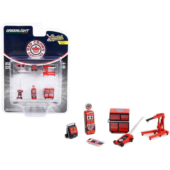 "Red Crown Gasoline" 6 piece Shop Tools Set "Shop Tool Accessories" Series 5 1/64 Models by Greenlight - Greenlight - ModelCars.com