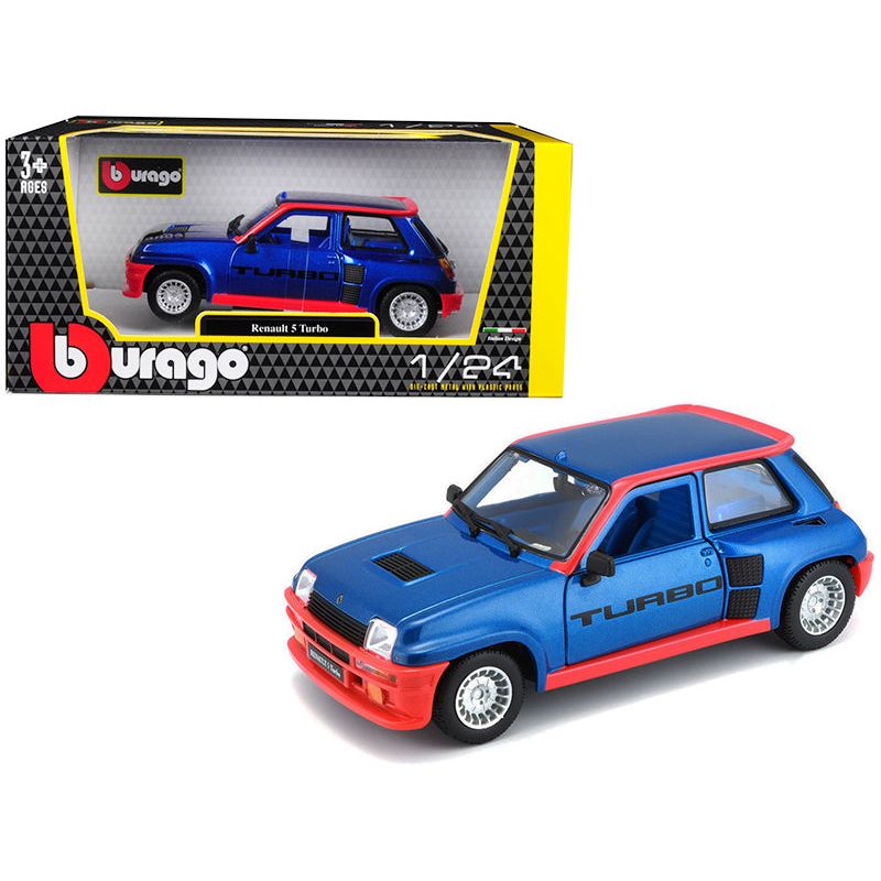 Renault 5 Turbo Metallic Blue with Red Accents 1/24 Diecast Model Car by Bburago-Bburago-ModelCars.com