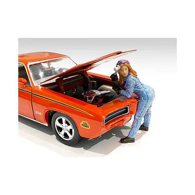 Retro Female Mechanic I Figurine for 1/18 Scale Models by American Diorama - American Diorama - ModelCars.com
