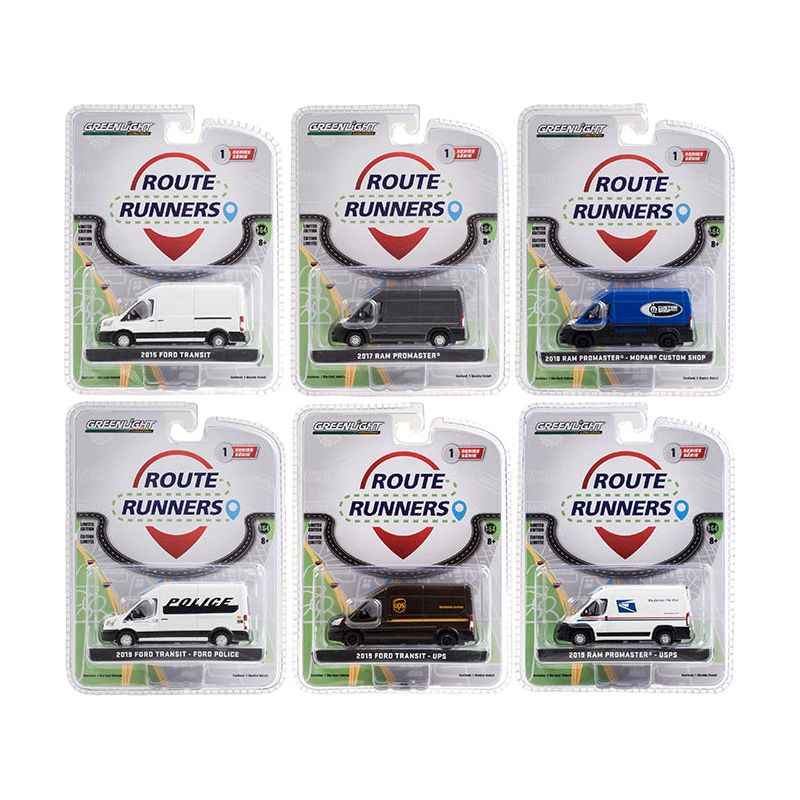 "Route Runners" Set of 6 Vans Series 1 1/64 Diecast Models by Greenlight-Greenlight-ModelCars.com