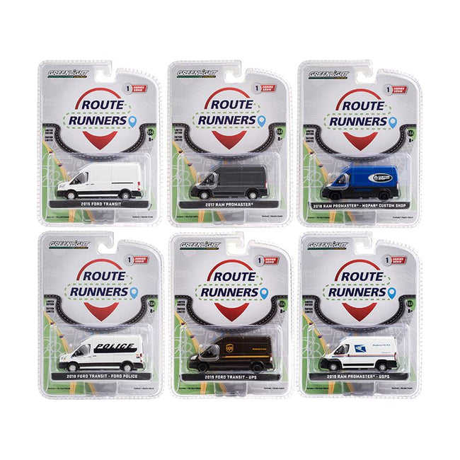"Route Runners" Set of 6 Vans Series 1 1/64 Diecast Models by Greenlight-Greenlight-ModelCars.com
