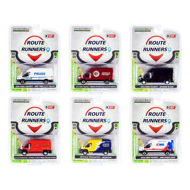 "Route Runners" Set of 6 Vans Series 3 1/64 Diecast Models by Greenlight-Greenlight-ModelCars.com