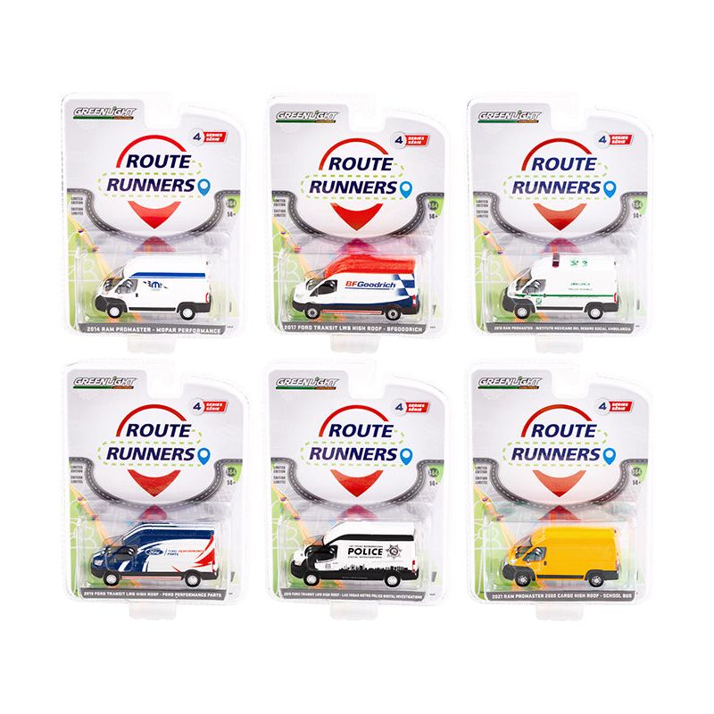 "Route Runners" Set of 6 Vans Series 4 1/64 Diecast Model Cars by Greenlight-Greenlight-ModelCars.com