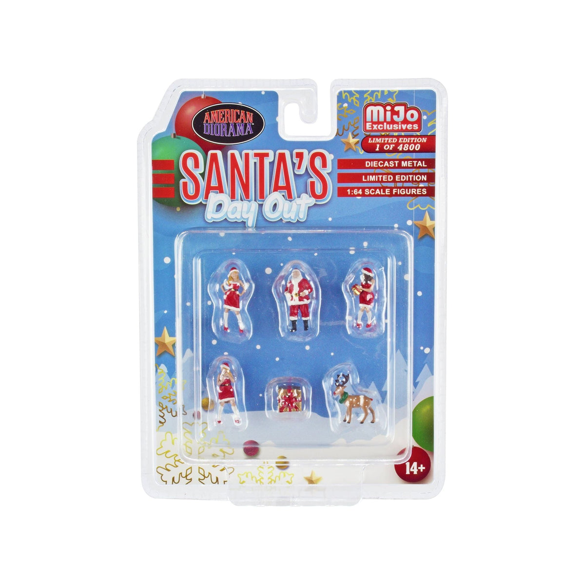 "Santa's Day Out" 6 piece Diecast Set (1 Man 2 Women 1 Reindeer 1 Present Figures and Accessories) Limited Edition to 4800 pieces Worldwide 1/64 Scale Models by American Diorama - American Diorama - ModelCars.com