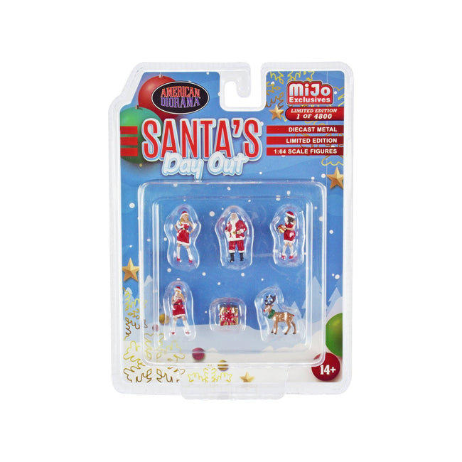 "Santa's Day Out" 6 piece Diecast Set (1 Man 2 Women 1 Reindeer 1 Present Figures and Accessories) Limited Edition to 4800 pieces Worldwide 1/64 Scale Models by American Diorama - American Diorama - ModelCars.com