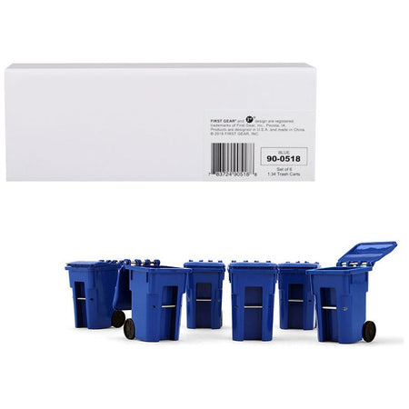 Set of 6 Blue Garbage Trash Bin Containers Replica 1/34 Models by First Gear-First Gear-ModelCars.com