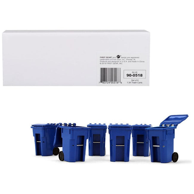 Set of 6 Blue Garbage Trash Bin Containers Replica 1/34 Models by First Gear-First Gear-ModelCars.com