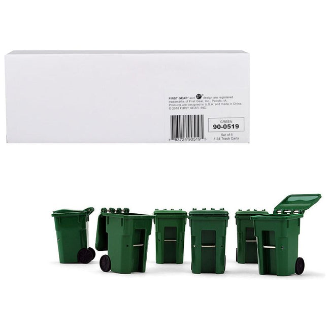 Set of 6 Green Garbage Trash Bin Containers Replica 1/34 Models by First Gear - First Gear - ModelCars.com