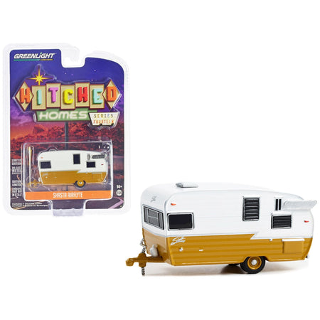 Shasta Airflyte Travel Trailer Butterscotch and White "Hitched Homes" Series 14 1/64 Diecast Model by Greenlight - Greenlight - ModelCars.com