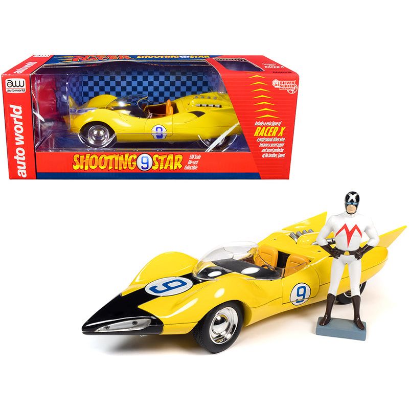 Shooting Star 9 Yellow and Racer X Figurine "Speed Racer" Anime Series 1/18 Diecast Model Car by Auto World - Autoworld - ModelCars.com