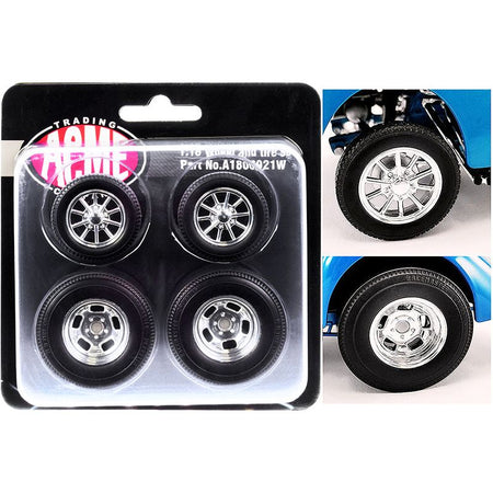 Show Chrome Gasser Wheels and Tires Set of 4 pieces from "1940 Gasser" for 1/18 Scale Models by ACME-Acme-ModelCars.com