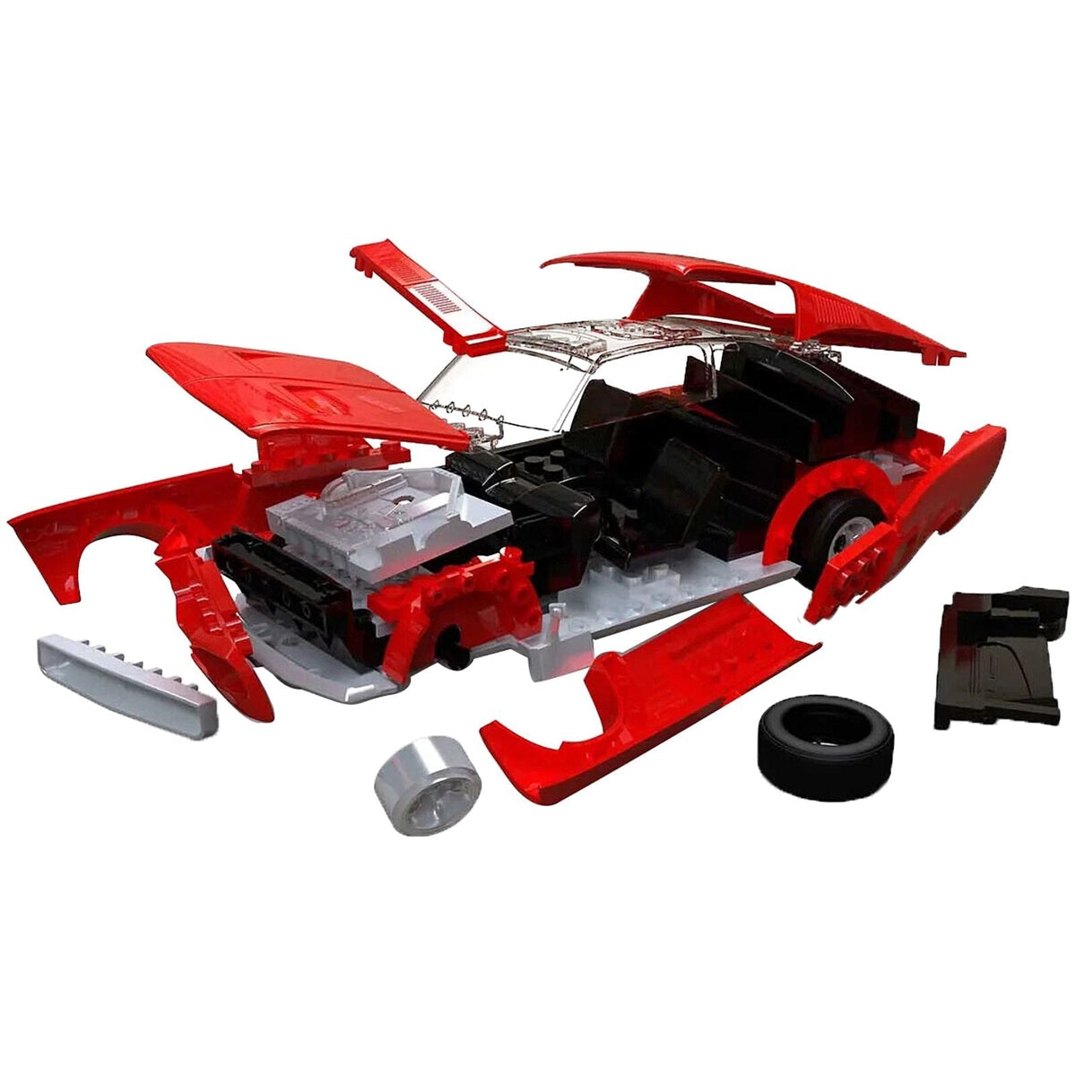 Skill 1 Model Kit 1968 Ford Mustang GT Red Snap Together Model by Airfix Quickbuild-Airfix-ModelCars.com