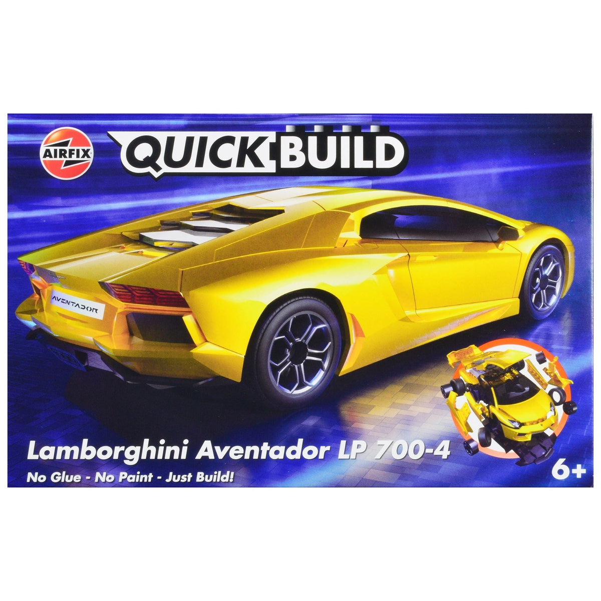 Skill 1 Model Kit Lamborghini Aventador LP 700-4 Yellow Snap Together Painted Plastic Model Car Kit by Airfix Quickbuild-Airfix-ModelCars.com