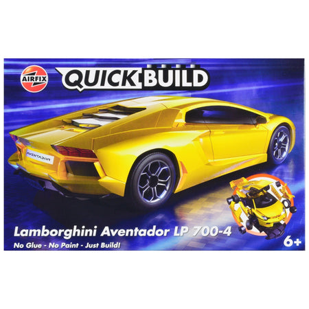 Skill 1 Model Kit Lamborghini Aventador LP 700-4 Yellow Snap Together Painted Plastic Model Car Kit by Airfix Quickbuild-Airfix-ModelCars.com
