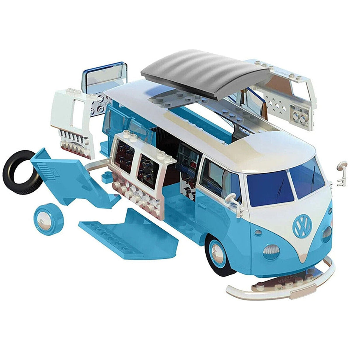 Skill 1 Model Kit Volkswagen Camper Van Blue Snap Together Model by Airfix Quickbuild-Airfix-ModelCars.com
