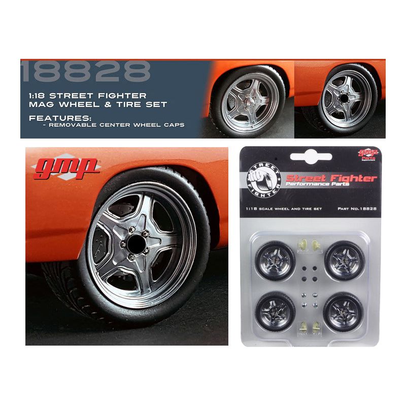 Street Fighter Mag Wheel and Tire Set of 4 pieces from "1970 Plymouth RoadRunner "The Hammer" "Fast & Furious" Movie 1/18 by GMP-GMP-ModelCars.com