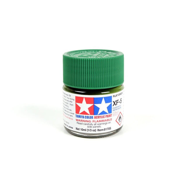 Tamiya Acrylic Mini XF5, Flat Green 10ml Bottle - Tamiya - ModelCars.com