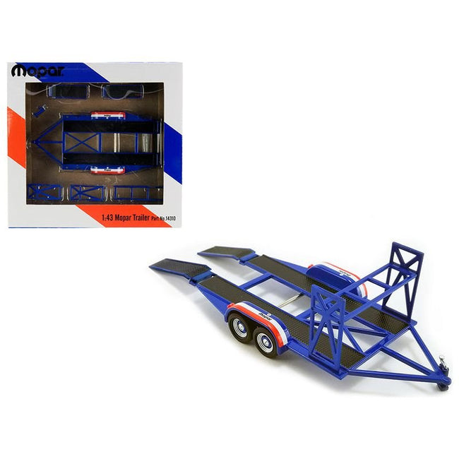 Tandem Car Trailer with Tire Rack Blue "Mopar" for 1/43 Scale Model Cars by GMP - GMP - ModelCars.com