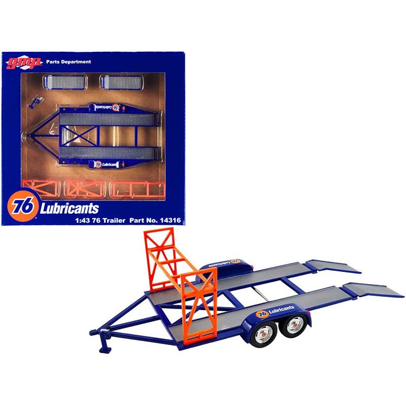 Tandem Car Trailer with Tire Rack Blue "Union 76" for 1/43 Scale Model Cars by GMP - GMP - ModelCars.com