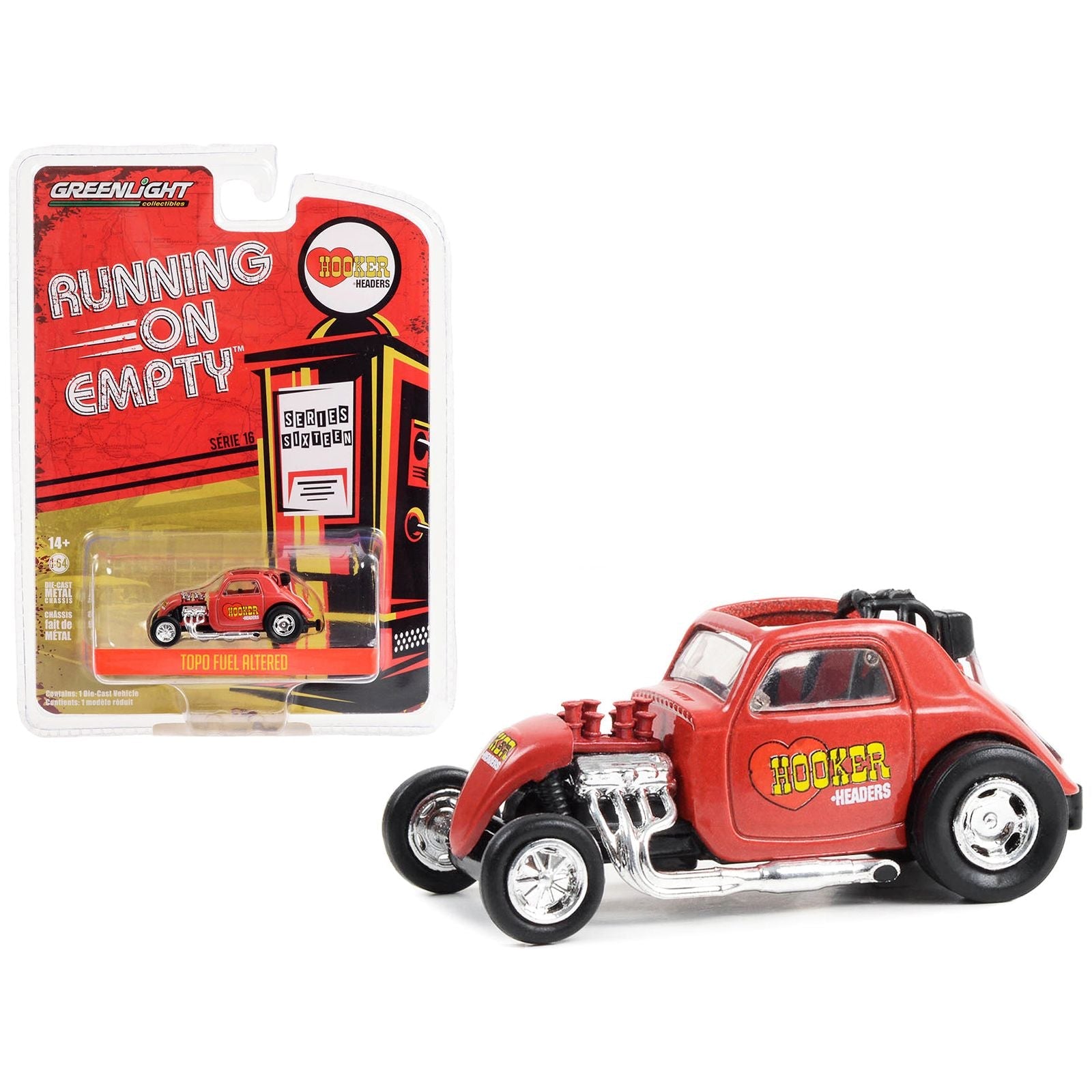 Topo Fuel Altered Dragster Red "Hooker Headers" "Running on Empty" Series 16 1/64 Diecast Model Car by Greenlight - Greenlight - ModelCars.com