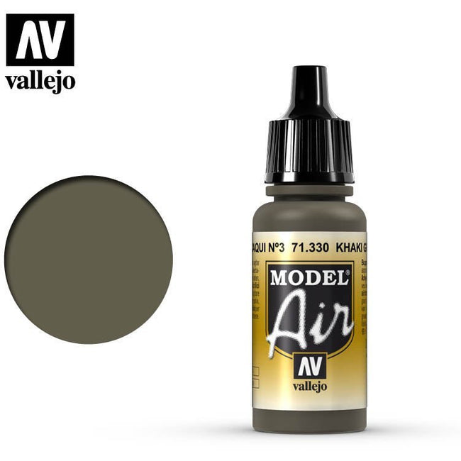Vallejo Model Air Vallejo Khaki Green Num.3 71330 acrylic airbrush color-Vallejo-ModelCars.com