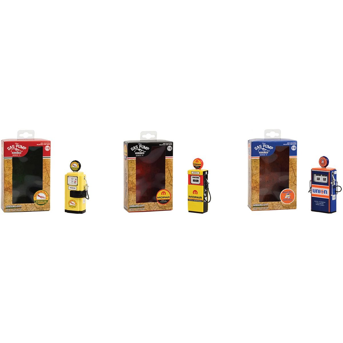 "Vintage Gas Pump" Set of 3 Pumps Series 11 1/18 Diecast Models by Greenlight - Greenlight - ModelCars.com