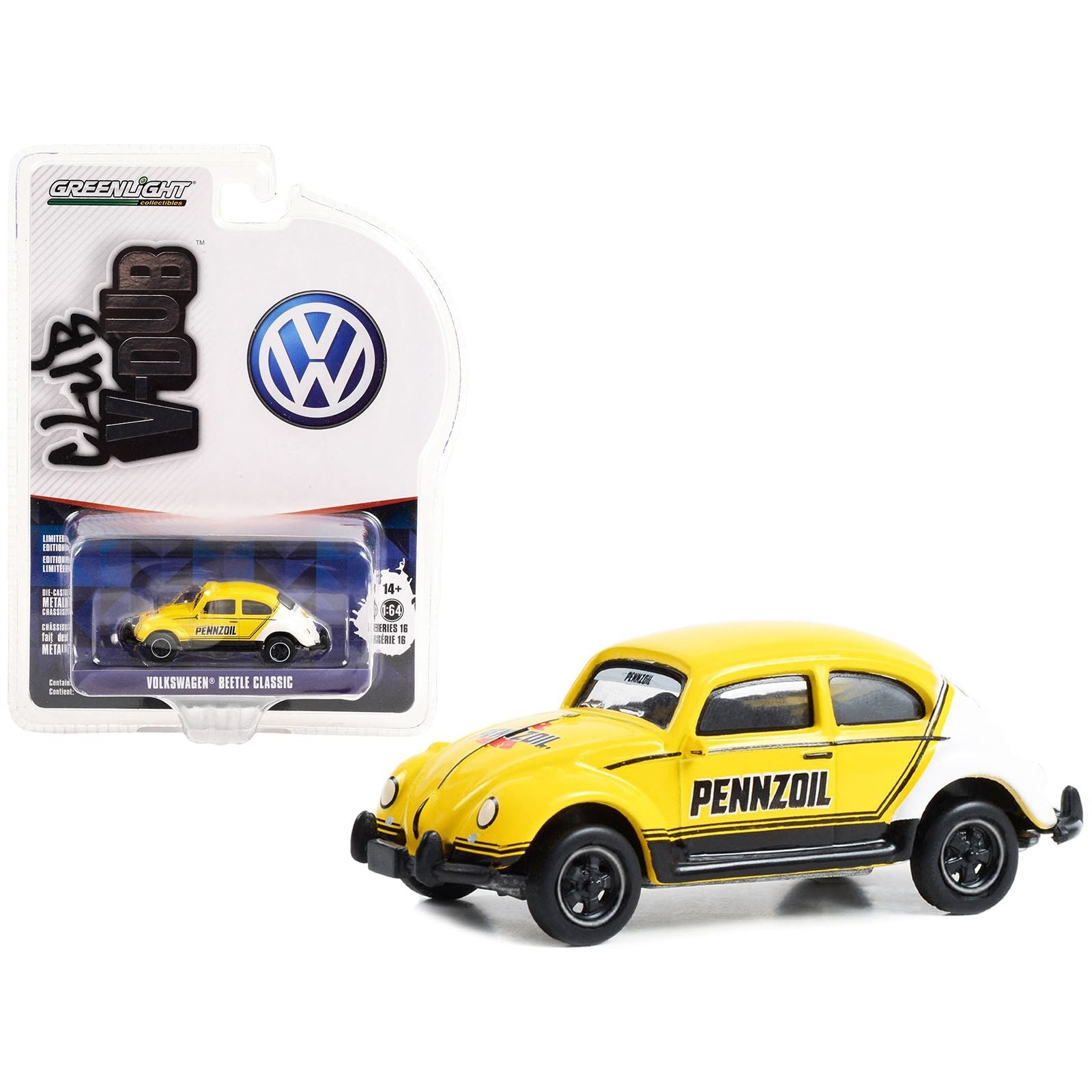 Volkswagen Classic Beetle Yellow and White "Pennzoil Racing" "Club Vee V - Dub" Series 16 1/64 Diecast Model Car by Greenlight - Greenlight - ModelCars.com