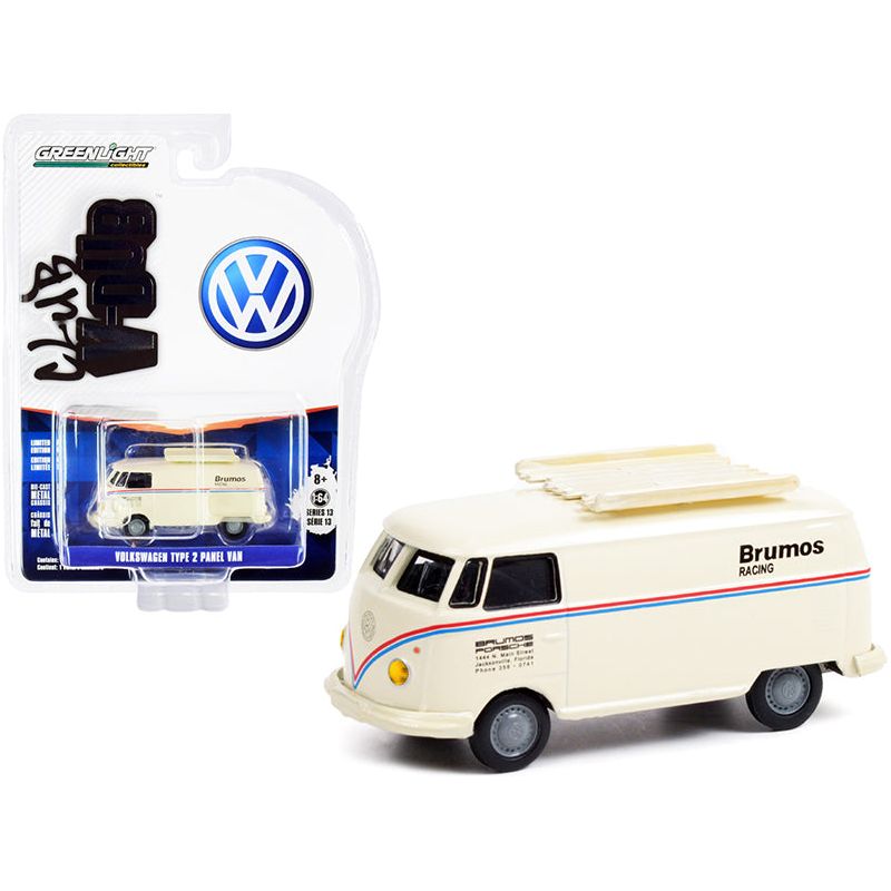 Volkswagen Type 2 Panel Van "Brumos Racing" Cream with Red and Blue Stripes "Club Vee V-Dub" Series 13 1/64 Diecast Model Car by Greenlight-Greenlight-ModelCars.com