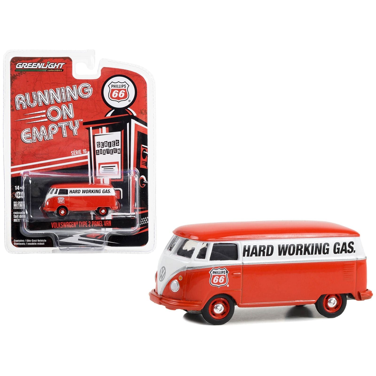 Volkswagen Type 2 Panel Van Red and White "Phillips 66 Service" "Running on Empty" Series 16 1/64 Diecast Model Car by Greenlight - Greenlight - ModelCars.com