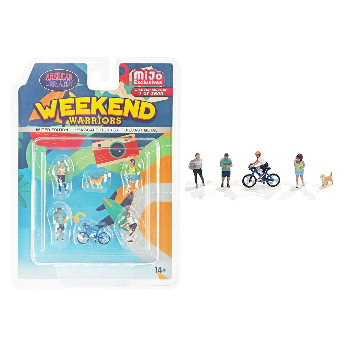 "Weekend Warriors" 6 piece Diecast Figure Set (4 Figures 1 Dog 1 Bicycle) Limited Edition to 2400 pieces Worldwide for 1/64 Scale Models by American Diorama-American Diorama-ModelCars.com