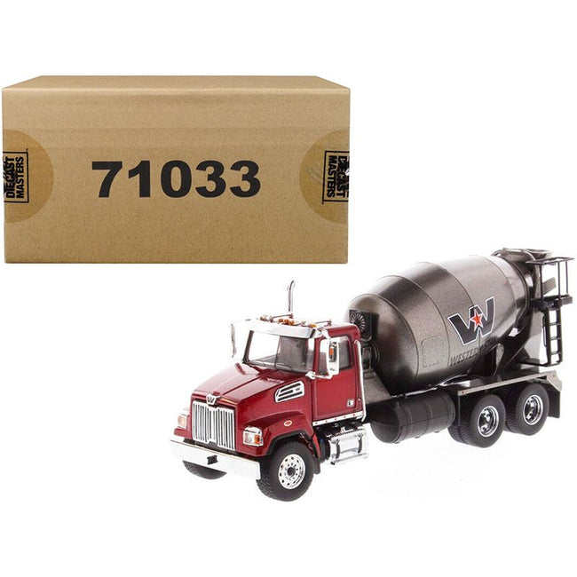 Western Star 4700 SF Concrete Mixer Truck Metallic Red with Gray Body 1/50 Diecast Model by Diecast Masters - Diecast Masters - ModelCars.com