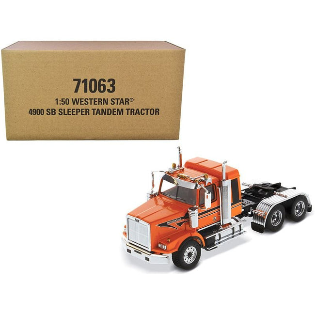 Western Star 4900 SB Tandem Sleeper Cab Truck Tractor Orange with Black Stripes "Transport Series" 1/50 Diecast Model by Diecast Masters - Diecast Masters - ModelCars.com